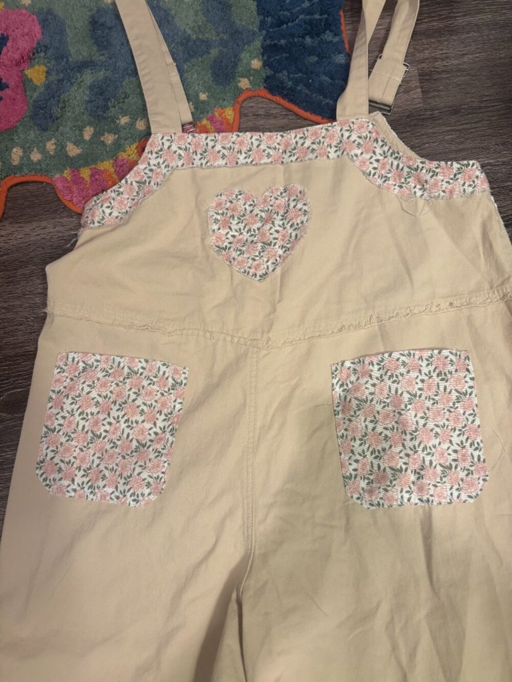 POL size Medium Light Tan Patchwork Overalls - Picture 7 of 9